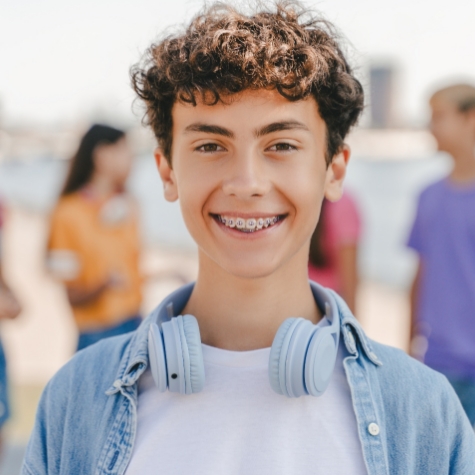 Smiling teen boy with braces