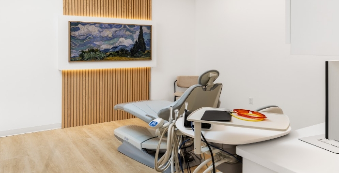 Dental treatment areas viewed from hallway