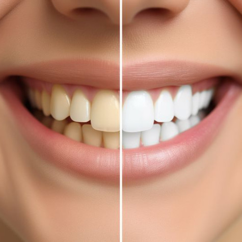 Close-up of woman’s smile before and after teeth whitening